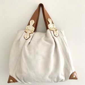 Michael Kors hinge buckle bag light gray / cream soft leather